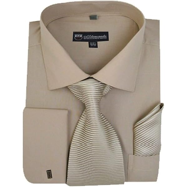 Milano Moda Solid Dress Shirt with Tie, Hankie & French